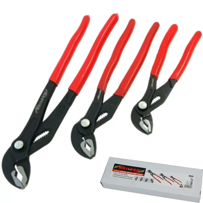 Neilsen 3pc Plumbers Waterpump Pipe Wrench Pliers Grips Pump 175mm - 300mm