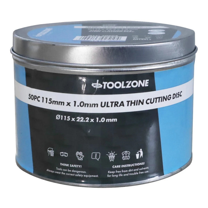 50 Cutting Discs 115 X 1 X 22.22mm Steel INOX Stainless Iron Metal + Storage Tin