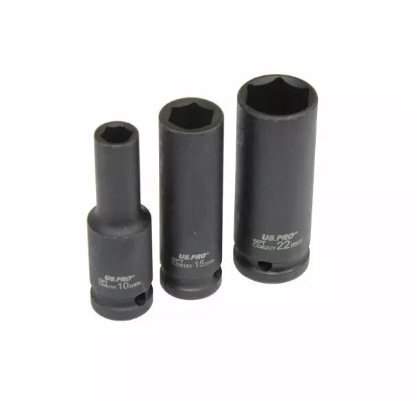 US PRO DEEP IMPACT SOCKET Set 1/2"Dr 10pc 10mm-24mm 6pt Hex Long Reach Sockets