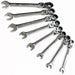 AF Ratchet Spanner Set Flexi Head Imperial Combination Open Ring 8 Pc Tool SAE
