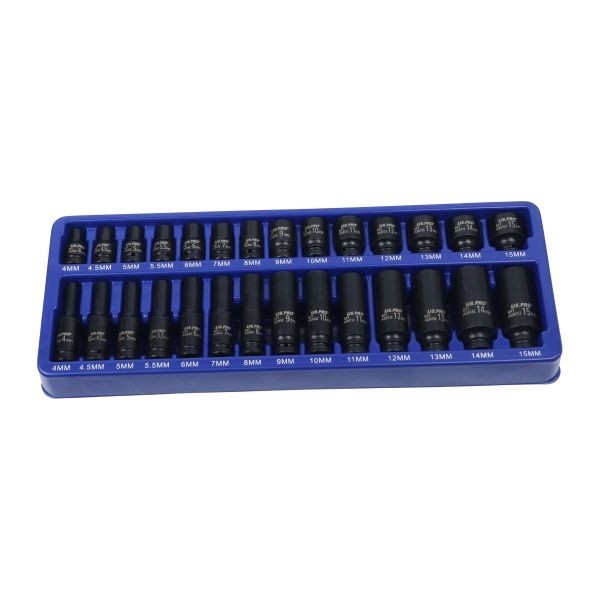 US PRO 1/4" Drive 28pc Impact Socket Set Metric Shallow Deep Sockets 4-15mm 7629