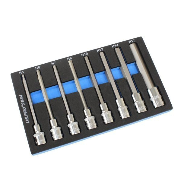 US PRO 8pc 1/2Dr  140mm Long Hex Bits Sockets Key Set Allen 5 - 17mm 2084