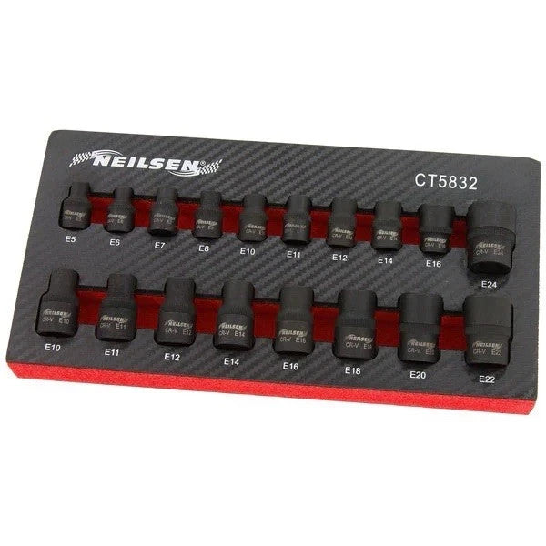 18pc Impact Female E Star Torx Socket Set 3/8" & 1/2" Drive E5 - E24 Neilsen