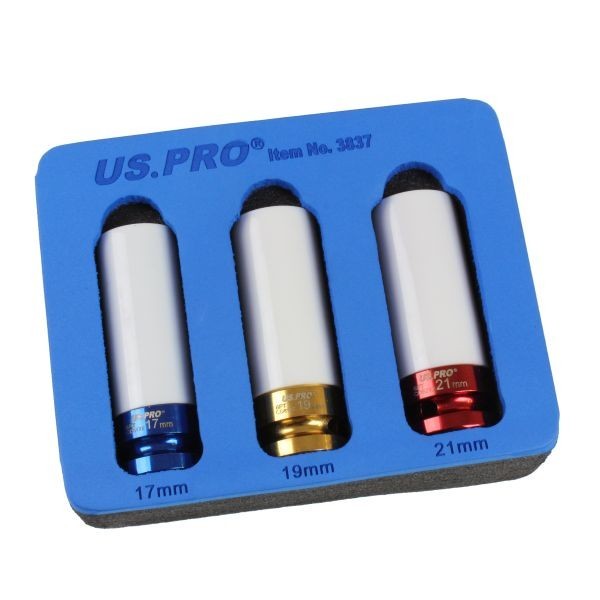 US PRO Tools 3PC 1/2" DR Alloy Wheel Impact Sockets 17, 19, 21mm 3837