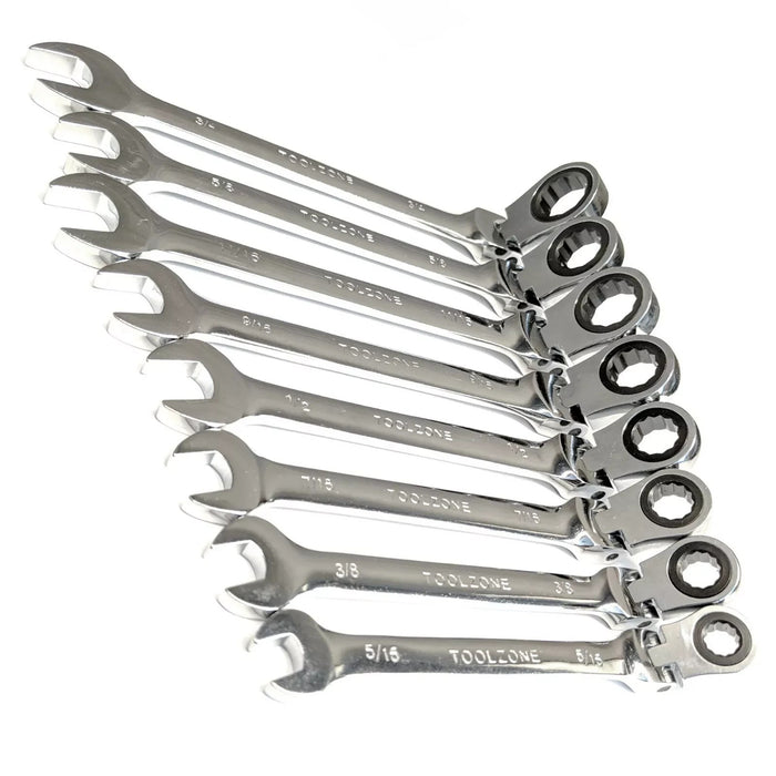 AF Ratchet Spanner Set Flexi Head Imperial Combination Open Ring 8 Pc Tool SAE