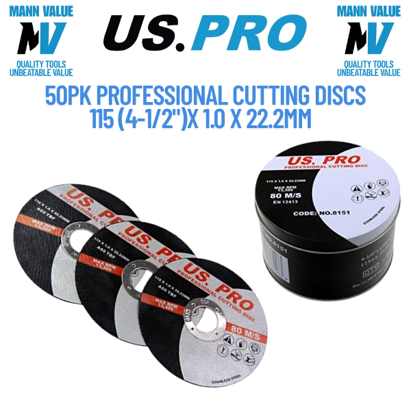 US PRO 50 PACK Professional 115 (4-1/2") x 1.0 x 22.2mm Steel Cutting Discs 8151