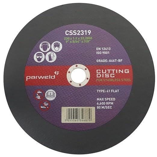 Parweld (9") 230mm x 1.9mm Thin stainless steel metal cutting discs (PACK OF 10)