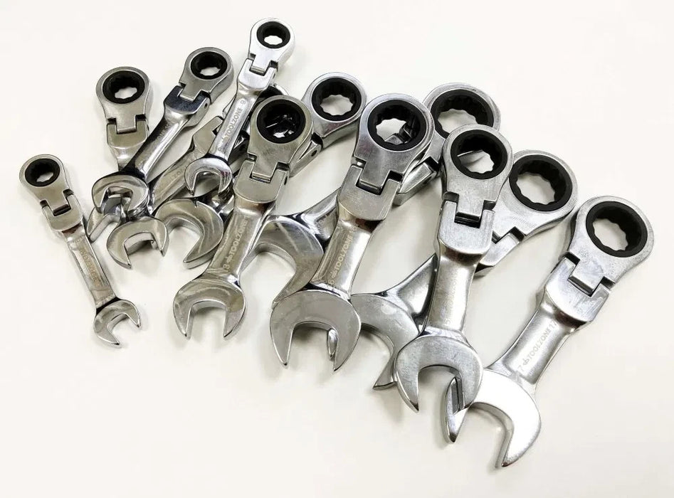 Flexi Head Stubby Ratchet Spanner Set 8-19mm Flexible Ratchet Combination Wrench