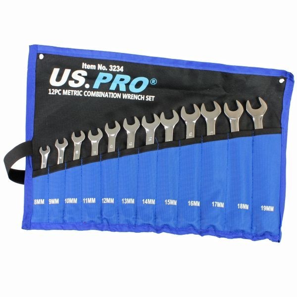 US PRO Tools 12pc Combination Spanner Set Metric 8 - 19mm 3234