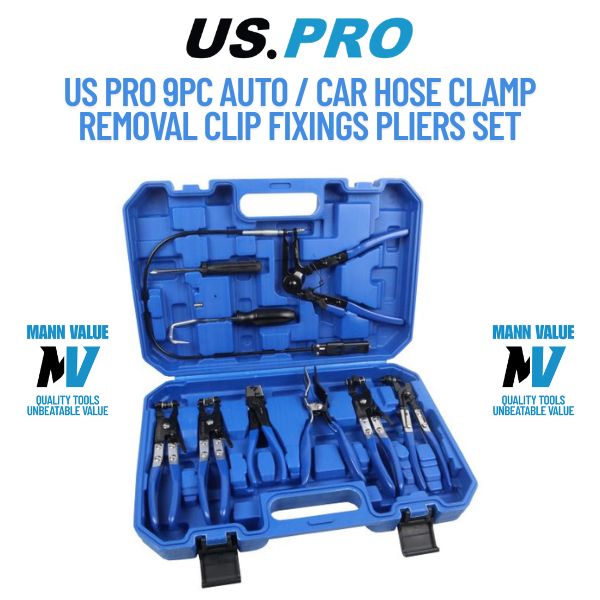 US PRO Tools 9pc Auto / Car Hose Clamp Removal Clip Fixings Pliers Set, 5859