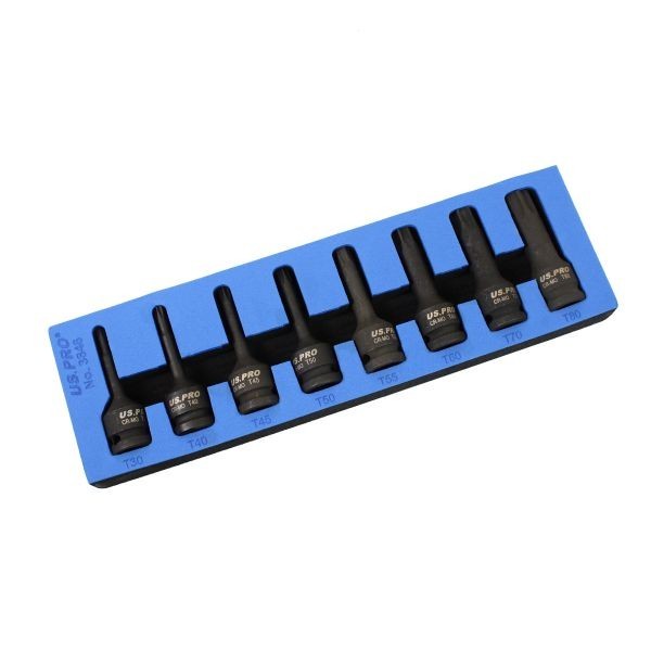 US PRO 8pc 1/2" Drive Star / Torx Bit Impact Socket Set T30 - T80 EVA foam 3846