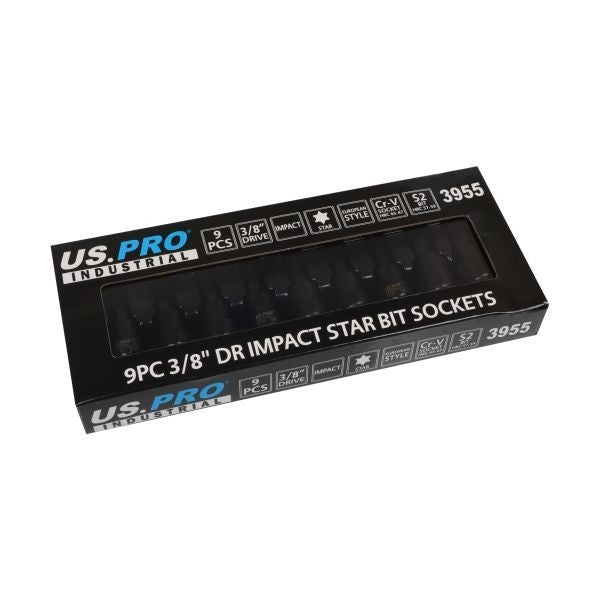 US PRO INDUSTRIAL 9pc 3/8” DR Impact Torx Star Bit Sockets Set T20 - T60 3955