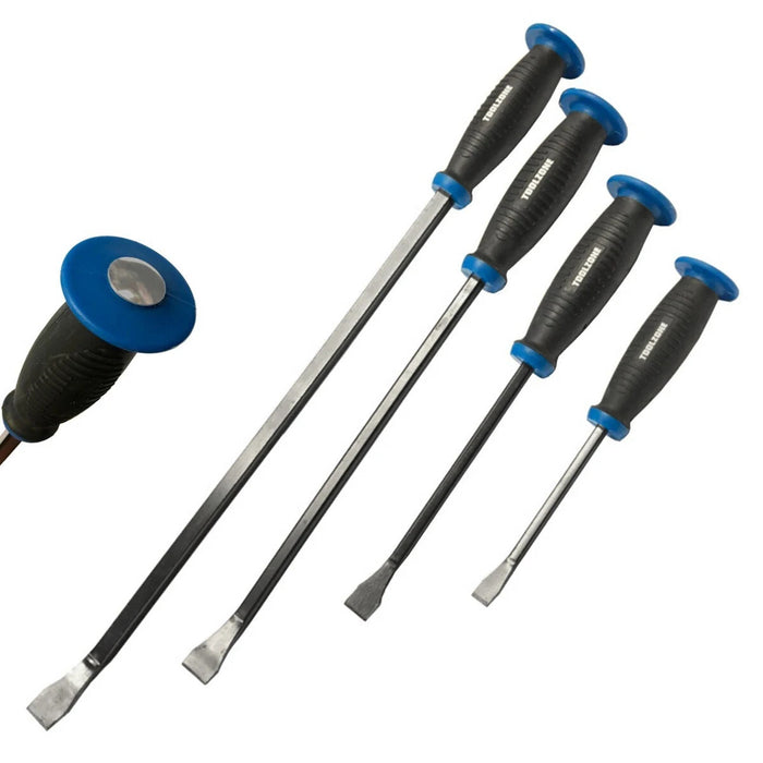 Strike Through Cap Pry Bar Set 4 Piece Heavy Duty Soft Grip Handle Prying Bars