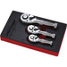 Neilsen Stubby Socket Ratchet Handle Set 1/4" 3/8" 1/2" 72T Set In EVA Foam 3pc