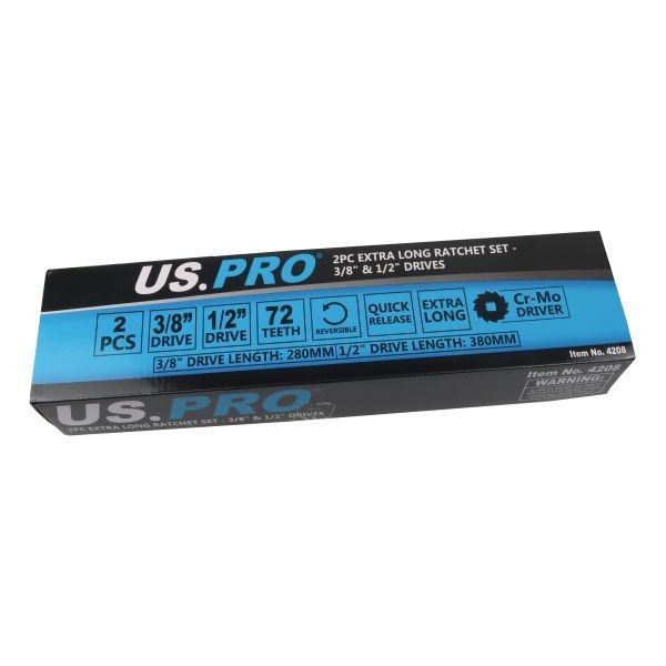 US PRO Tools 2pc Extra Long Ratchet Set 3/8" & 1/2" Drives 4208