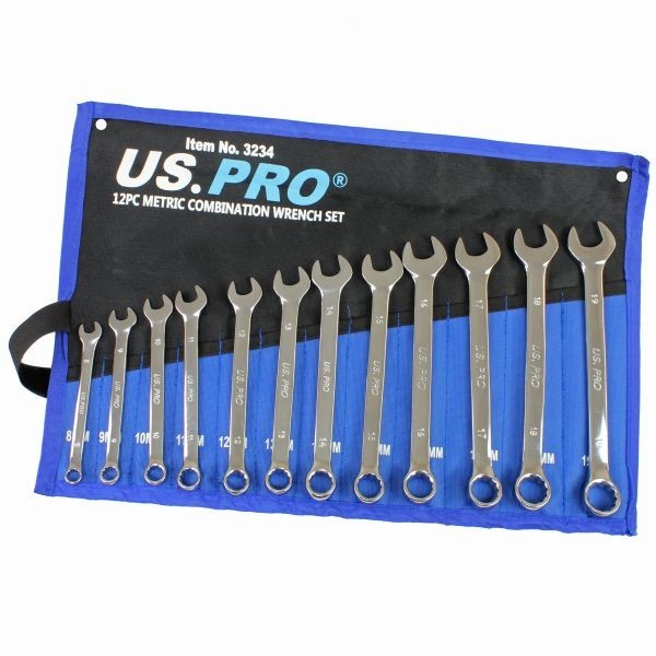 US PRO Tools 12pc Combination Spanner Set Metric 8 - 19mm 3234