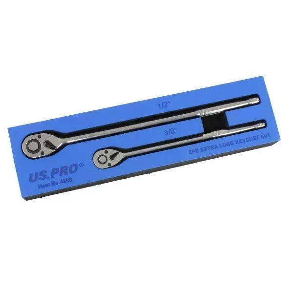 US PRO Tools 2pc Extra Long Ratchet Set 3/8" & 1/2" Drives 4208