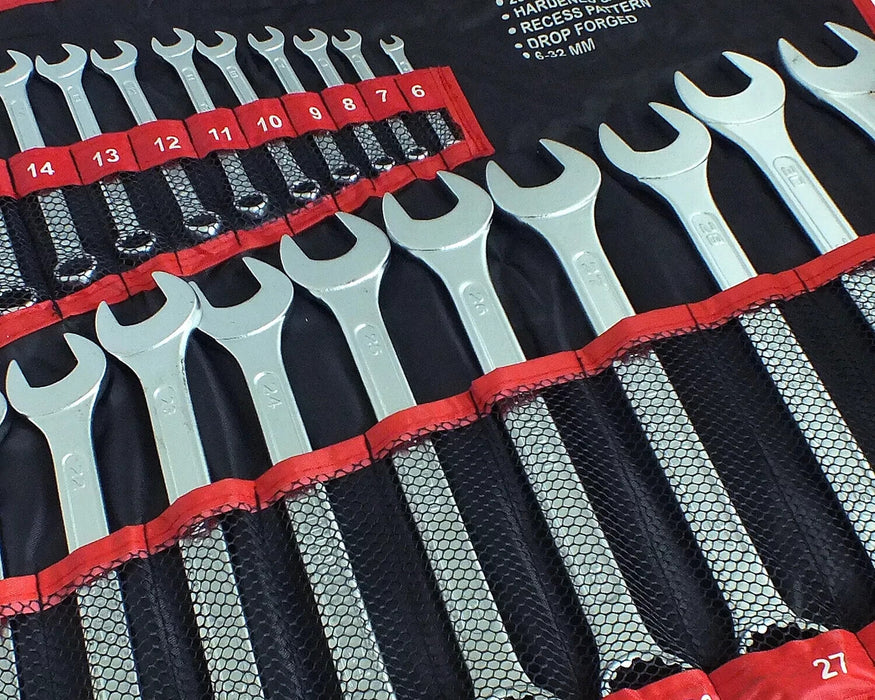 25PC DROP FORGED METRIC 6-32mm COMBINATION SPANNER WRENCH SET OPEN & RING + ROLL