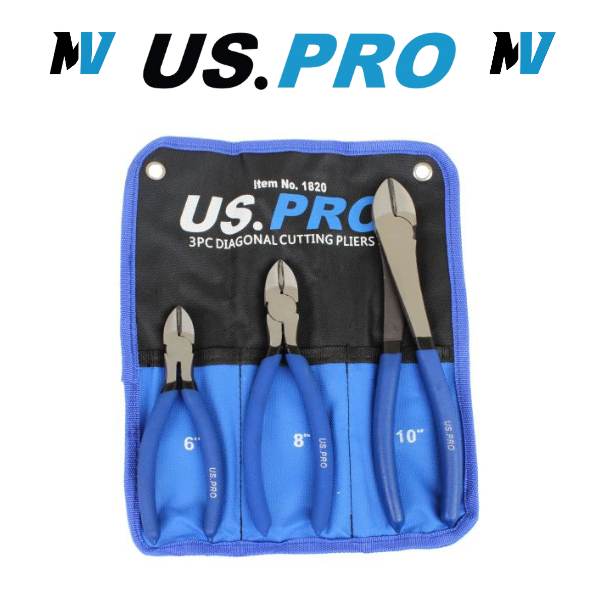 US PRO 3pc Diagonal Side Cutting Plier Set 6", 8", 10" 1820