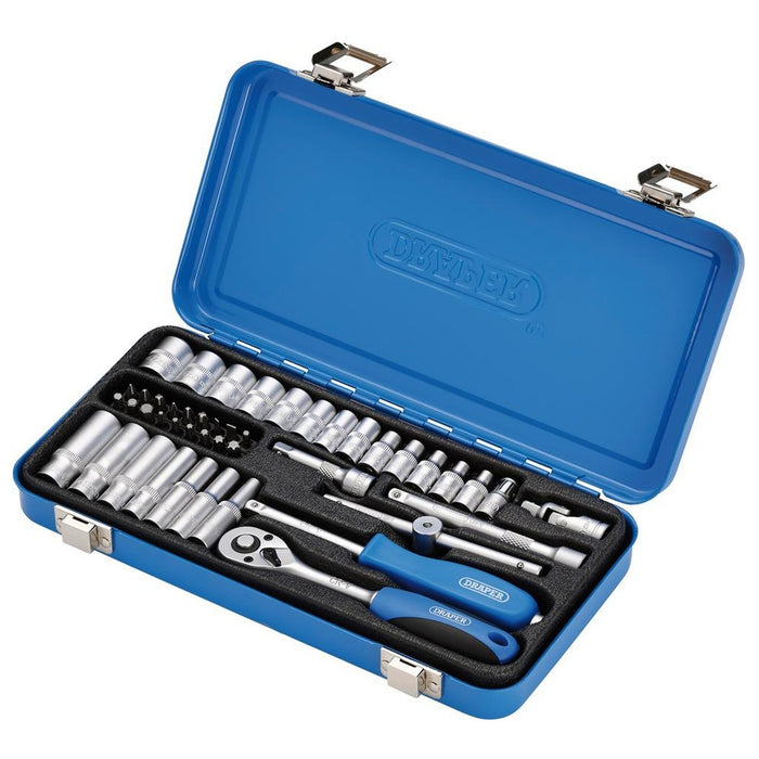 DRAPER 16365 45 PIECE 1/4" SQ. DR. METRIC SOCKET SET IN METAL CASE