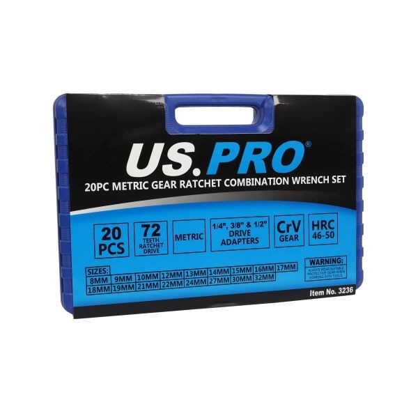 US PRO 20PC 8 - 32mm Metric Gear Ratchet Combination Spanner Wrench Set 3236