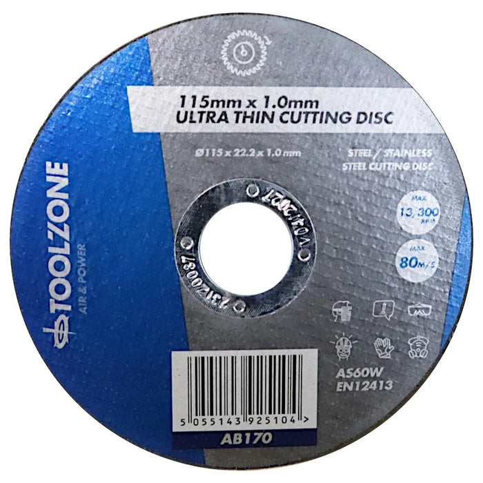 50 Cutting Discs 115 X 1 X 22.22mm Steel INOX Stainless Iron Metal + Storage Tin