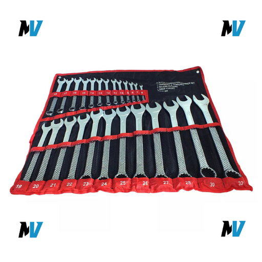 25PC DROP FORGED METRIC 6-32mm COMBINATION SPANNER WRENCH SET OPEN & RING + ROLL