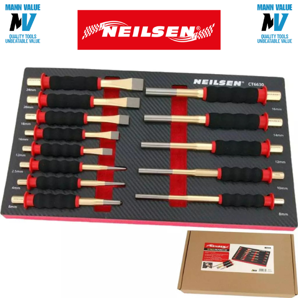 Neilsen 13pc Punch & Chisel Set Hand Tools Mechanical Metal Holes Drill Punches