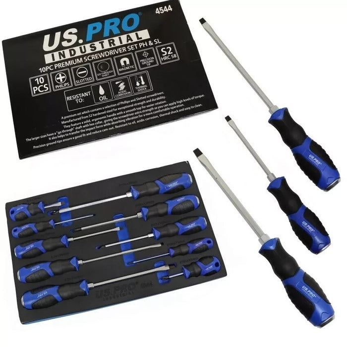 US PRO INDUSTRIAL 10pc Premium Screwdriver Set Slotted & Phillips Screwdrivers