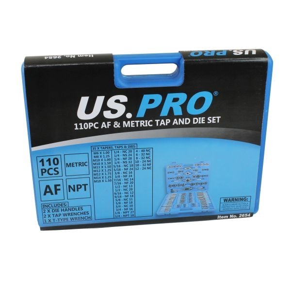 US PRO Tools 110 Piece AF / imperial & Metric Tap And Die Set 2654