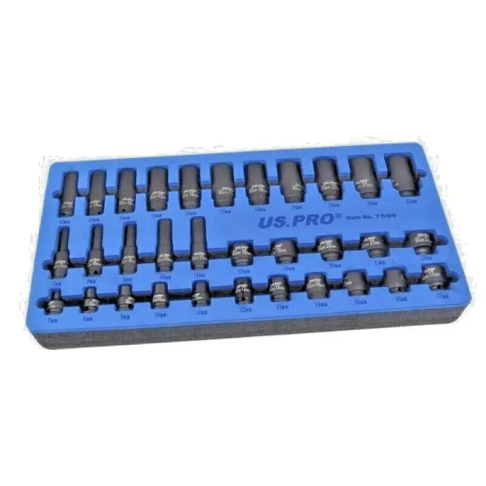 32PC 3/8" DRIVE IMPACT SOCKET SET (STANDARD & DEEP) 6 POINT PROFILE US PRO