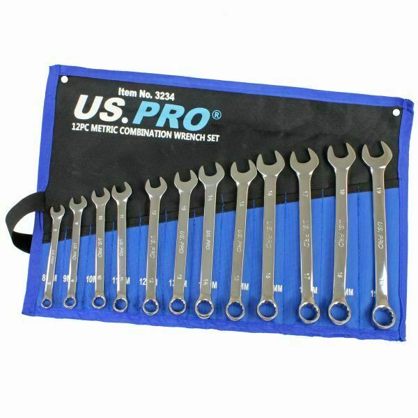 US PRO Tools 12pc Combination Spanner Set Metric 8 - 19mm 3234