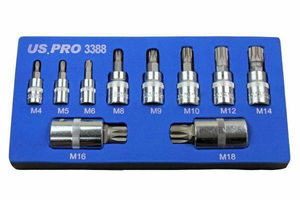 US PRO Tools  10PC spline / TRIPLE SQUARE BIT SOCKETS IN Foam EVA TRAY 3388
